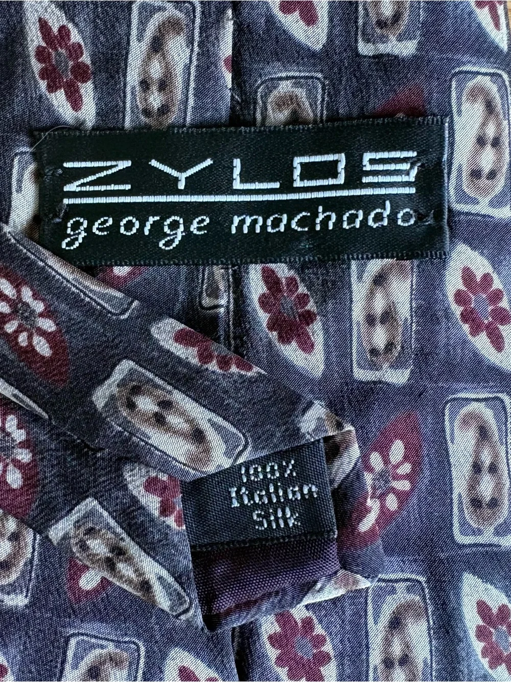 Zylos George Machado Silk Tie Vintage Geometric Floral Made in USA Men Necktie